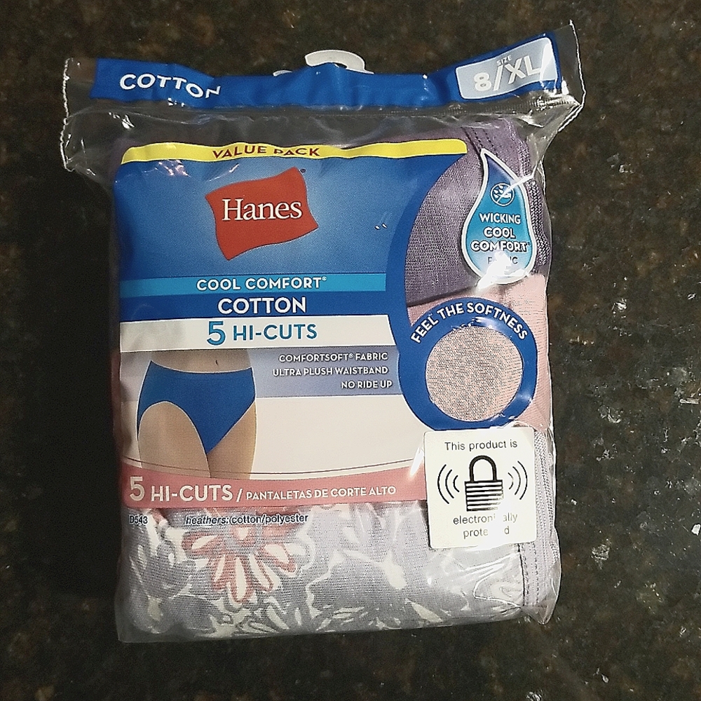Hanes Women's 5ct Hi-Cut Panties Size 8/XL Value Pack Cotton *NEW!!*